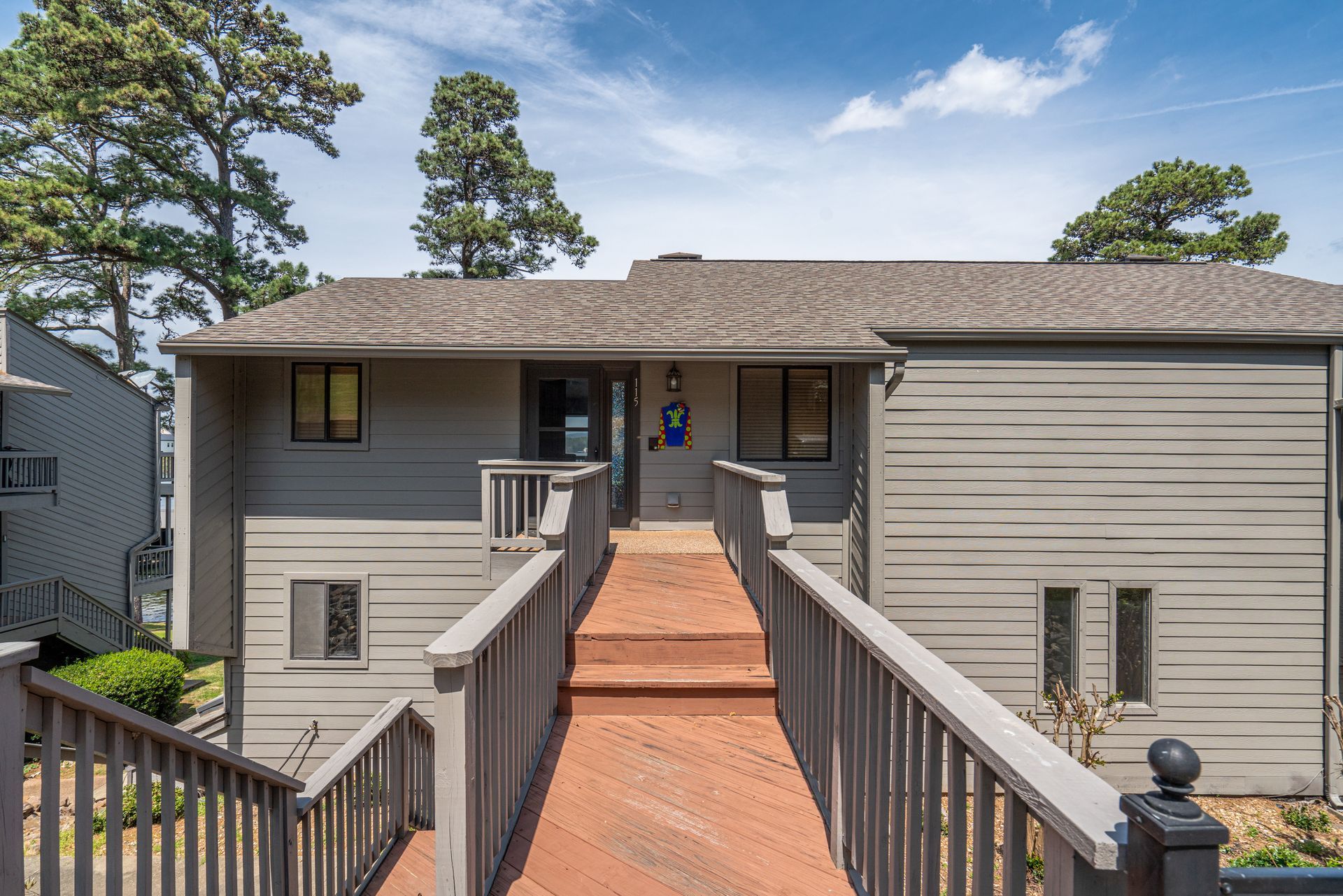 A house with a walkway leading up to it