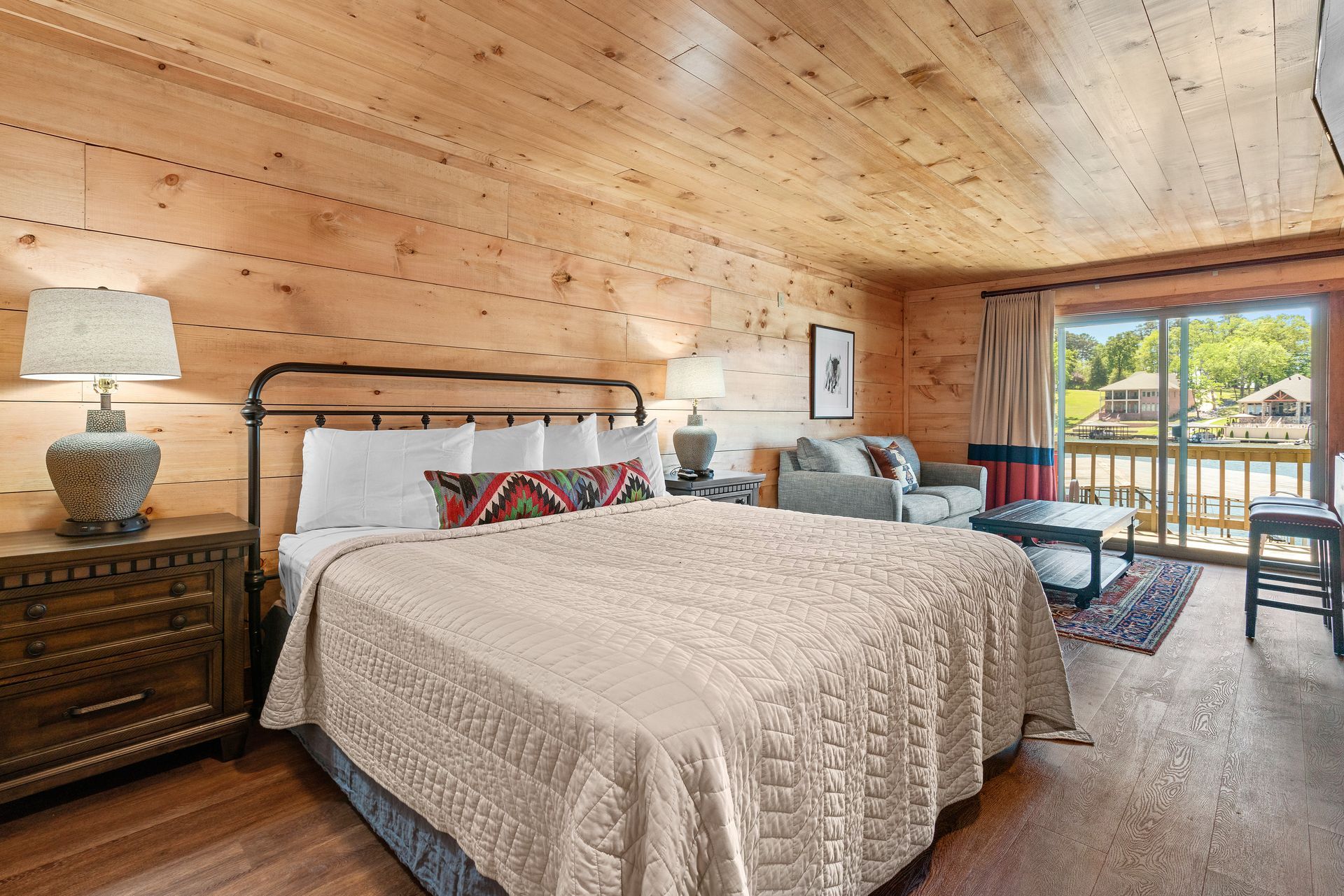 There is a large bed in the middle of the room.