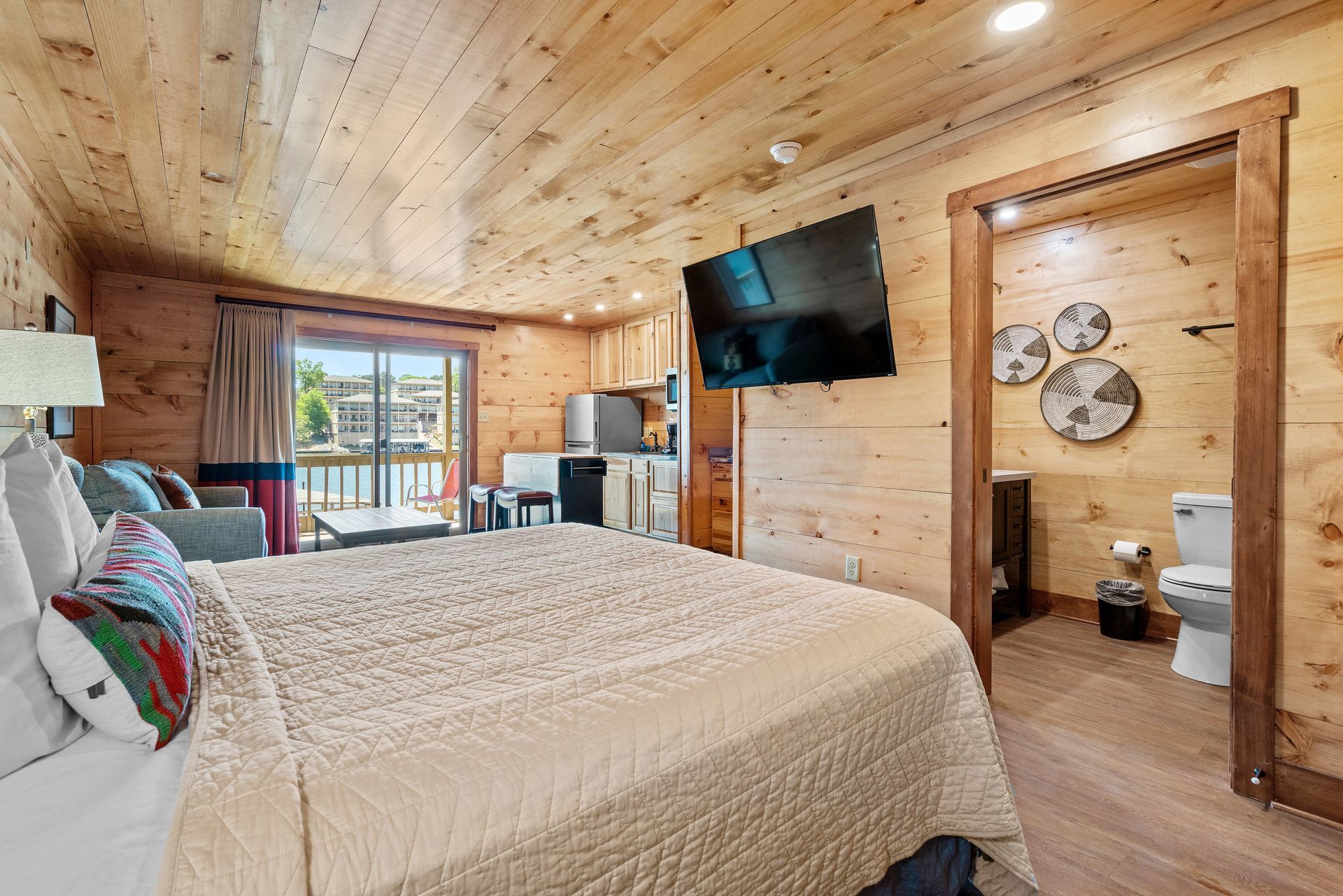 There is a large bed in the middle of the room.