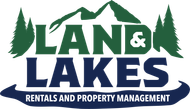 A logo for land and lakes rentals and property management