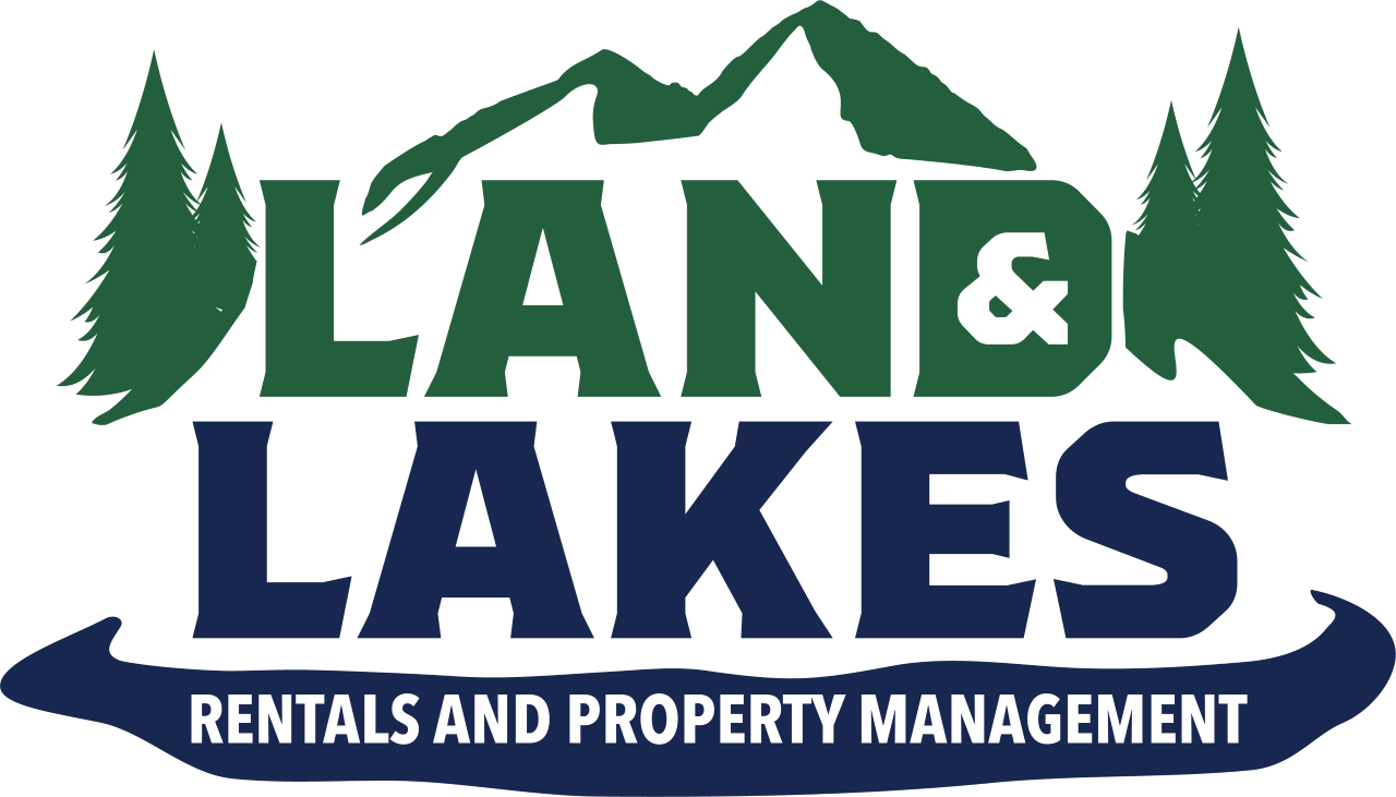 A logo for land and lakes rentals and property management
