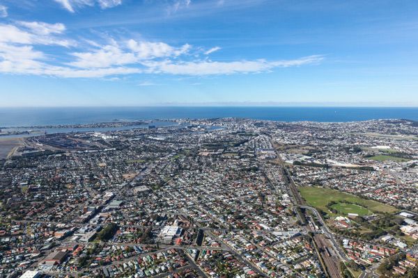 An Aerial View Of A City With The Ocean In The Background — Oz Shipping Containers in Newcastle, NSW