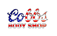 Logo for Cobbs Body Shop with patriotic font.