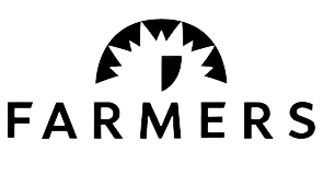 Farmers logo with black sunburst and text on a white background