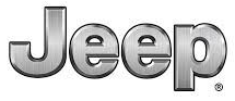 Jeep logo in silver 3D lettering on a white background