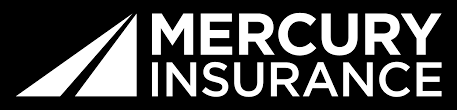 Mercury Insurance logo in white on a black background