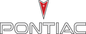 Pontiac logo with red arrowhead emblem above outlined wordmark on white background