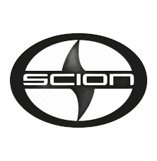 Black Scion car brand logo on a white background