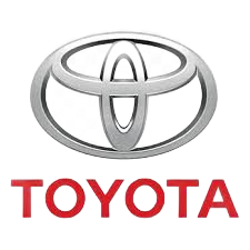 Toyota logo with silver emblem above red wordmark on a white background