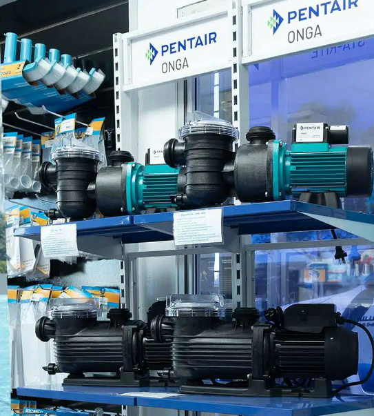Forster Pool Supplies Pool Pumps On Display Shelf — Taree Pool Supplies in Forster, NSW