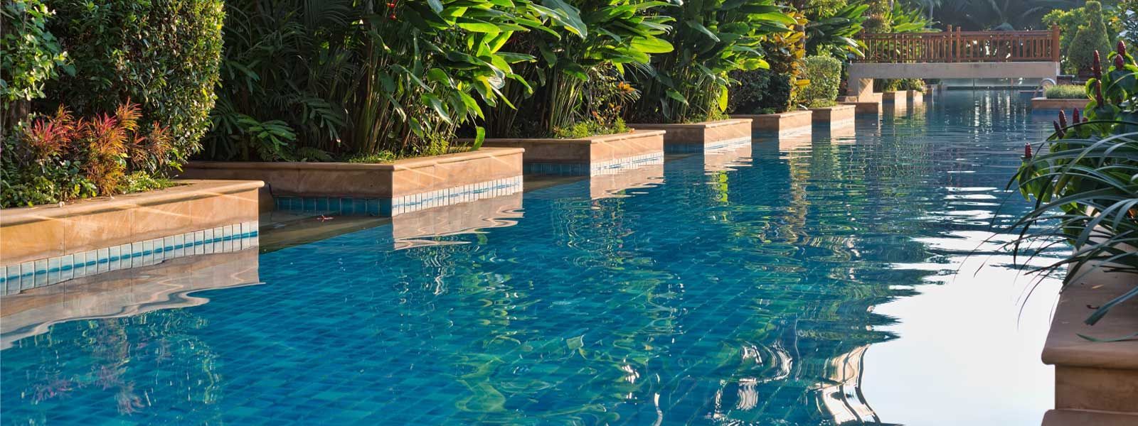 A Large Swimming Pool Surrounded by Trees and Bushes — Taree Pool Supplies in Forster, NSW