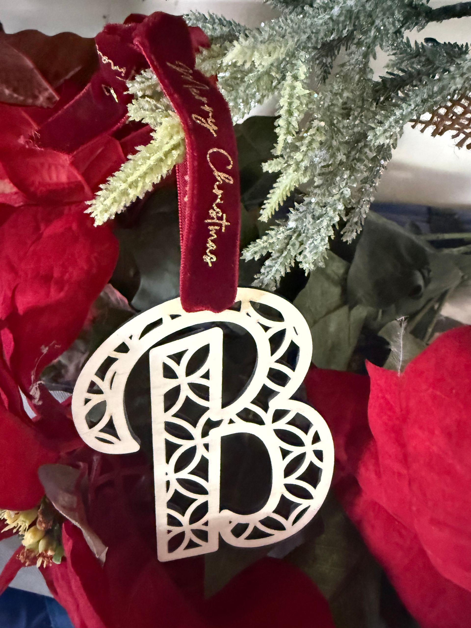 Custom Wood Monogram Letter Christmas Ornament