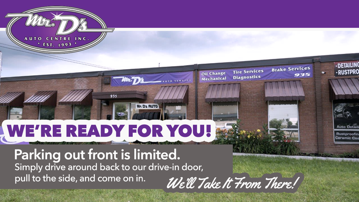 We're ready for you! Parking out front is limited. Simply drive around back to our drive-in door, pull to the side, and come on in. We'll take care of it from there!