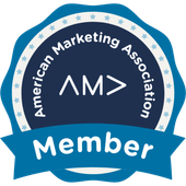 American Marketing Association member badge in blue and white