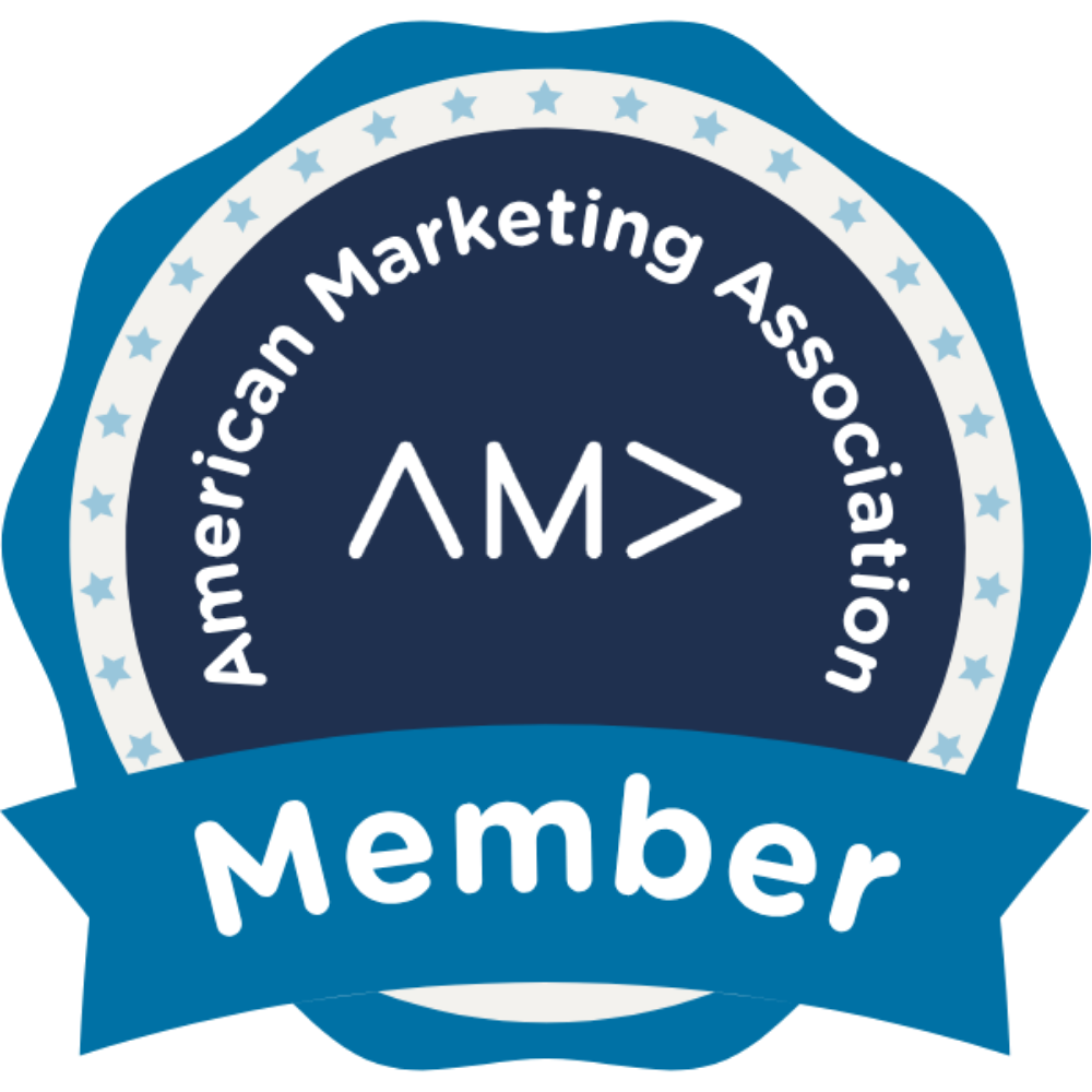 American Marketing Association member badge in blue and white