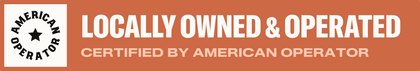 Locali​ly owned and operated badge, certified by American operator, in orange and white