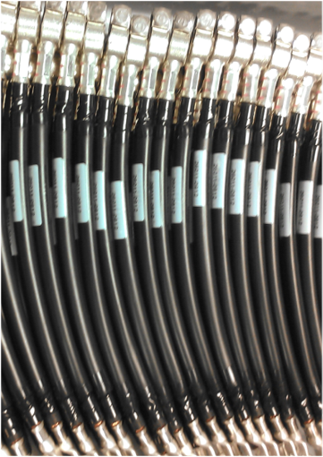 Black cable assemblies with labeled connectors produced by Kato Cable for industrial OEM systems