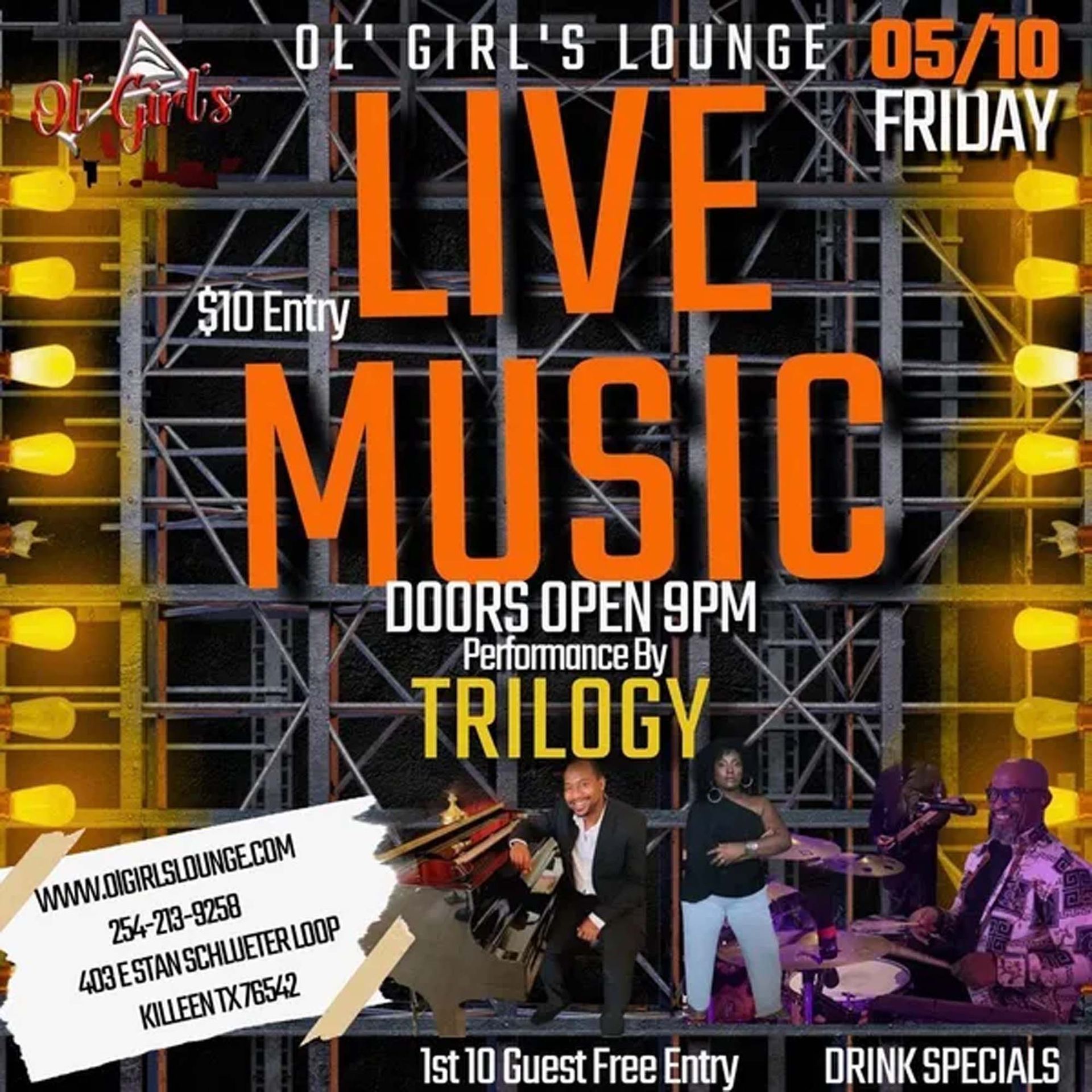An advertisement for live music at the girl 's lounge