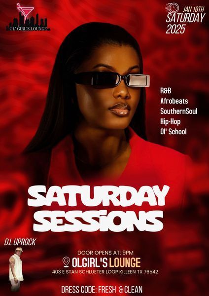 A poster for saturday sessions shows a woman wearing sunglasses
