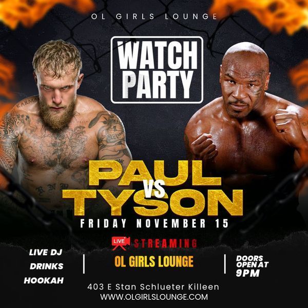A poster for a watch party between paul tyson and mike tyson