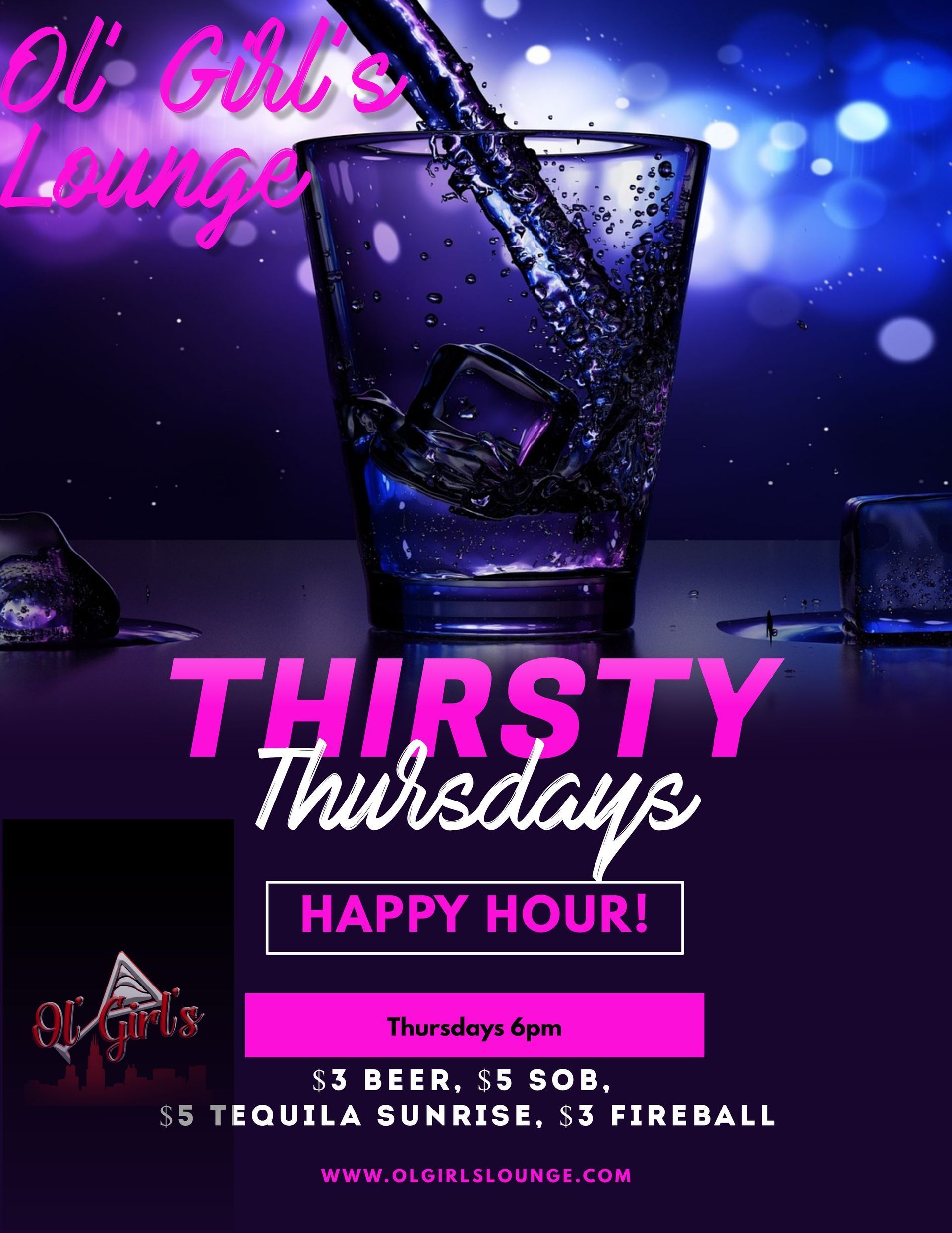 An advertisement for thirsty thursdays happy hour