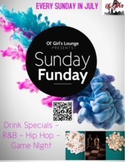A poster for a sunday funday with drink specials