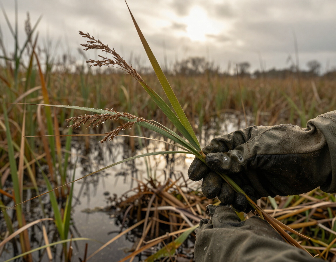 Vegetation sampling in a wetland