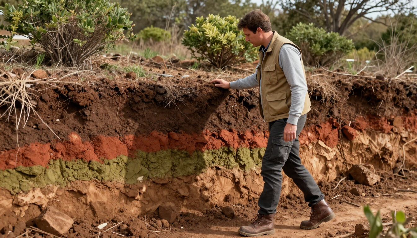 Consultant examining site conditions during a preliminary due diligence walk