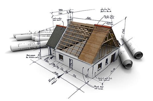 A blueprint of a house with a wooden roof