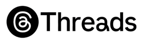 Threads logo, black text and icon on white background.
