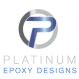 Logo for Platinum Epoxy Designs: letter "P" inside a circle, silver and blue; text "Platinum Epoxy Designs."