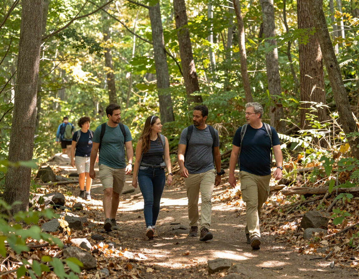 Hikers on a wooded trail near Nashville