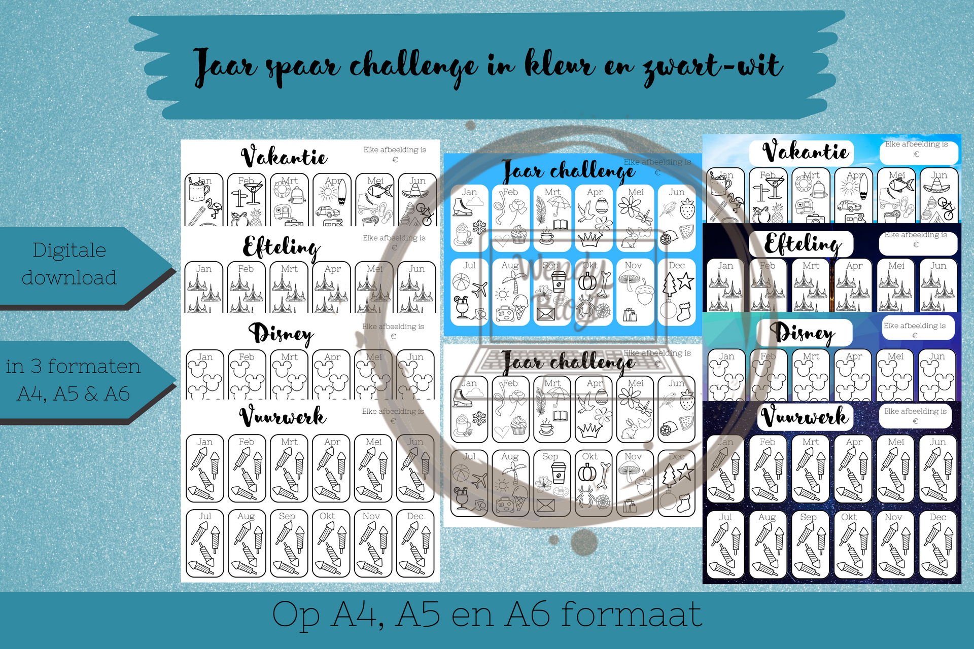 Jaar spaar challenges in kleur en zwart wit