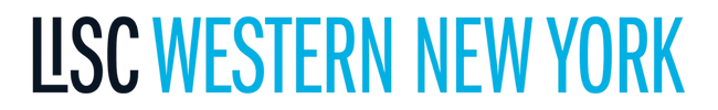 A blue and black logo for usc western new york