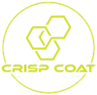 Crisp Coat logo in lime green with hexagon shapes inside a thin circular outline