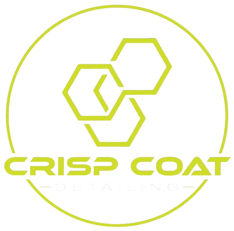 Crisp Coat logo in lime green with hexagon shapes inside a thin circular outline