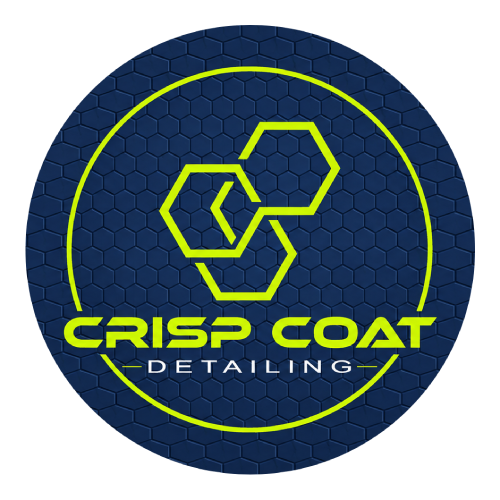 Crisp Coat logo in lime green with hexagon shapes inside a thin circular outline