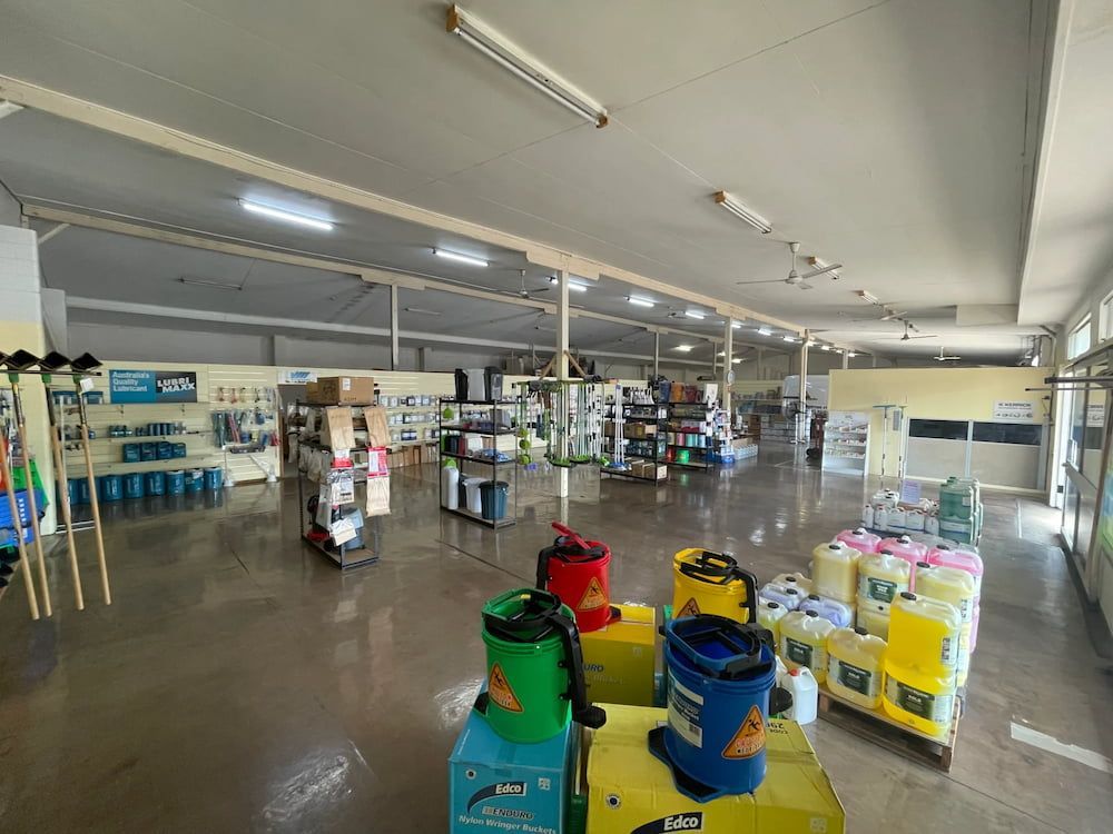 A Large Room Filled With Lots Of Cleaning Supplies And Vacuum Cleaners — DP Cleaning Supplies Pty Ltd In Mareeba, QLD