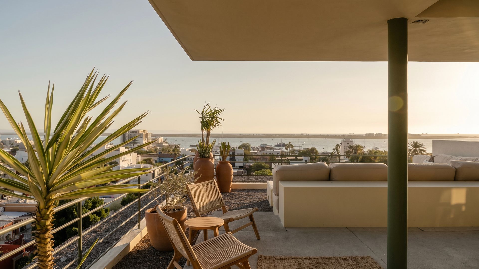 Terraza de SANCTA Residences con vista al Mar de Cortés