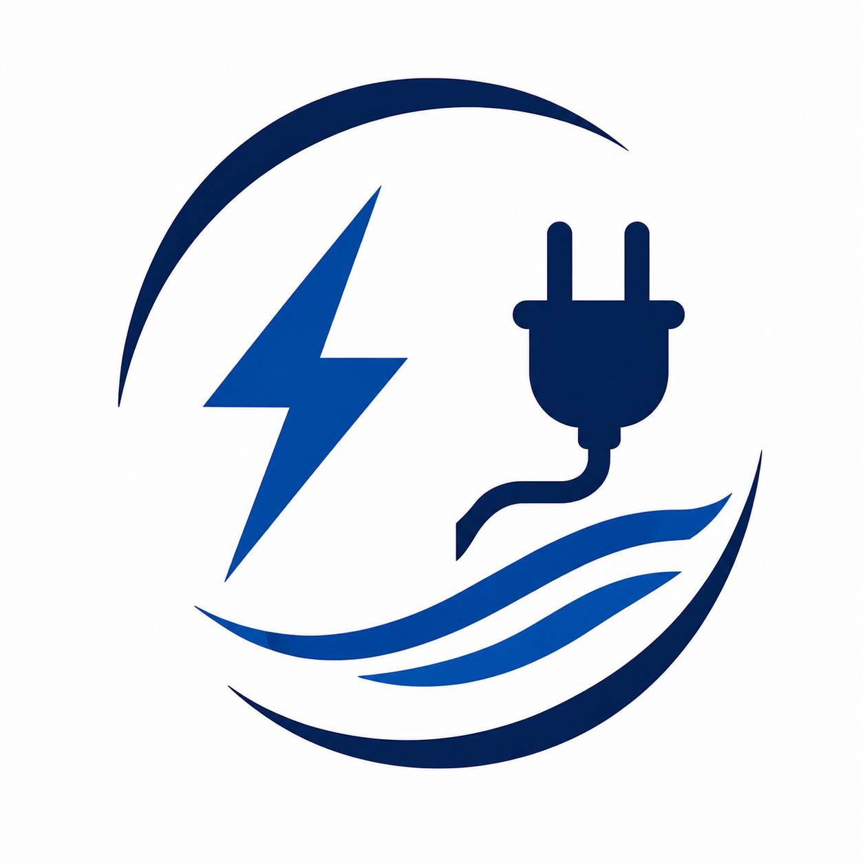 Blue electricity and plug icon with wave lines, suggesting power and energy services