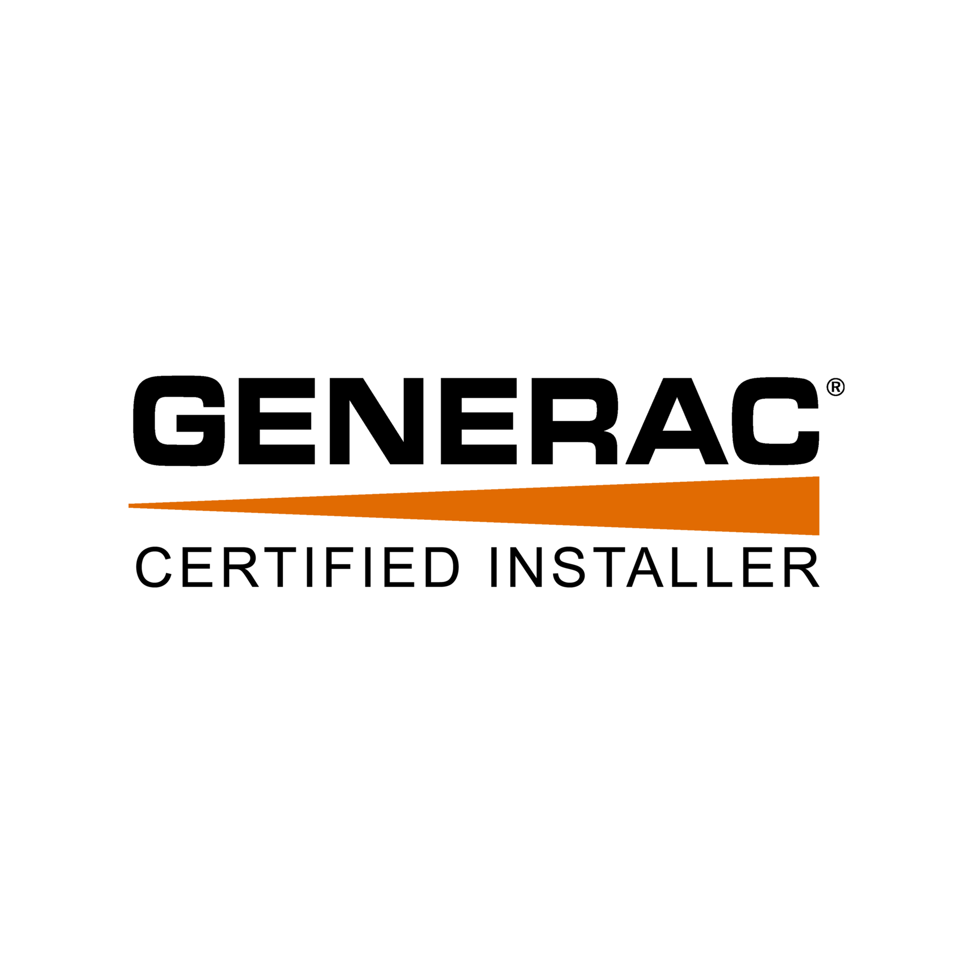 Generac Certified Installer logo: Black text on white background with orange line.