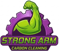 Logo of a green flexed arm on a purple gear with “STRONG ARM CARBON CLEANING” text
