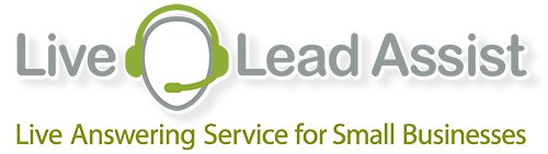 Live Lead Assist logo with green speech bubble and tagline “Live Answering Service for Small Businesses”