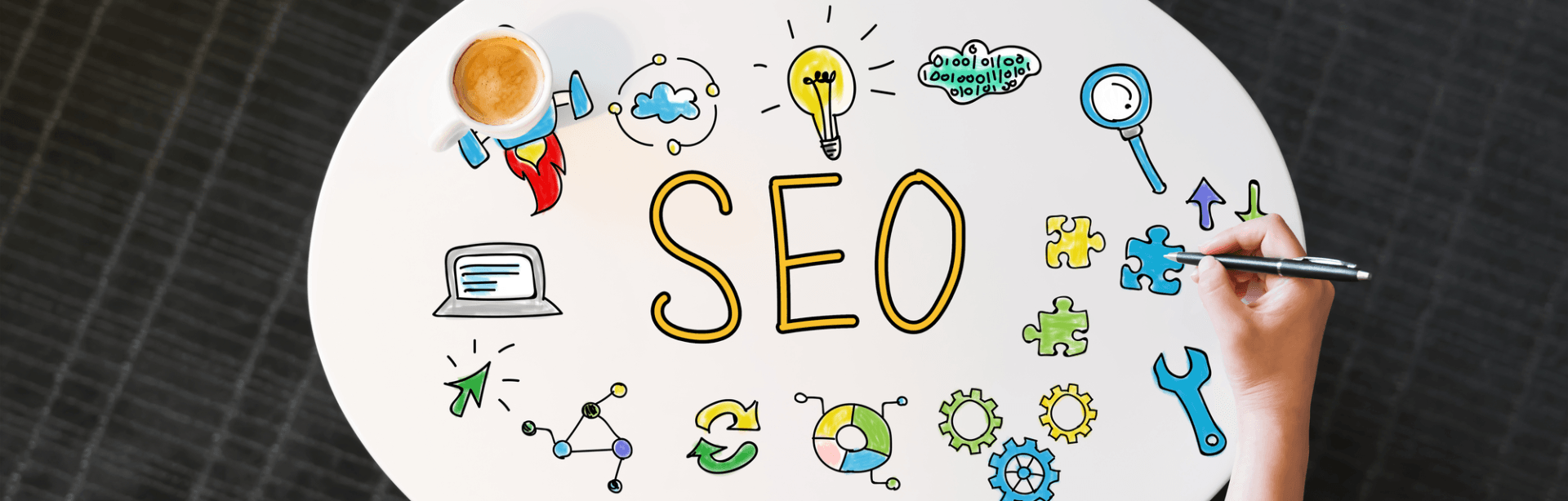 A person is writing the word seo on a white board with a pen.