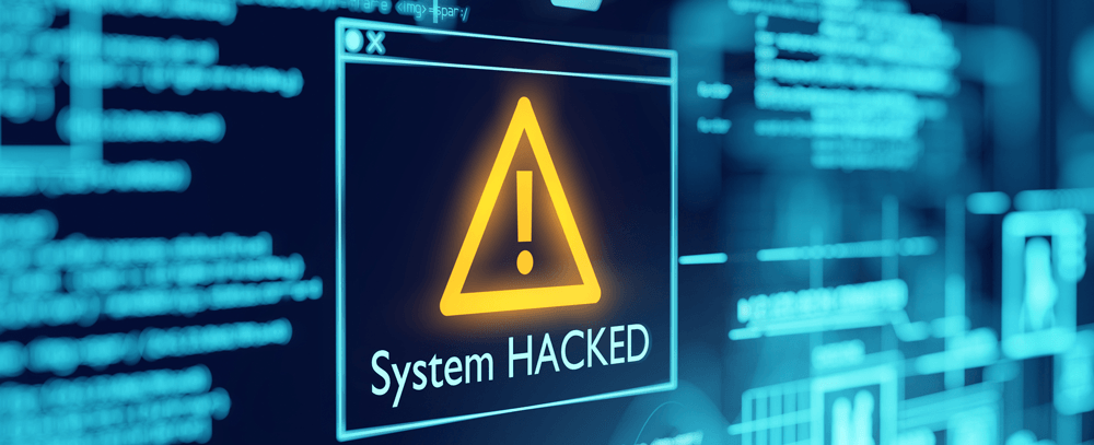 A computer screen with a warning sign that says `` system hacked ''.