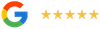 Google logo with five gold stars rating