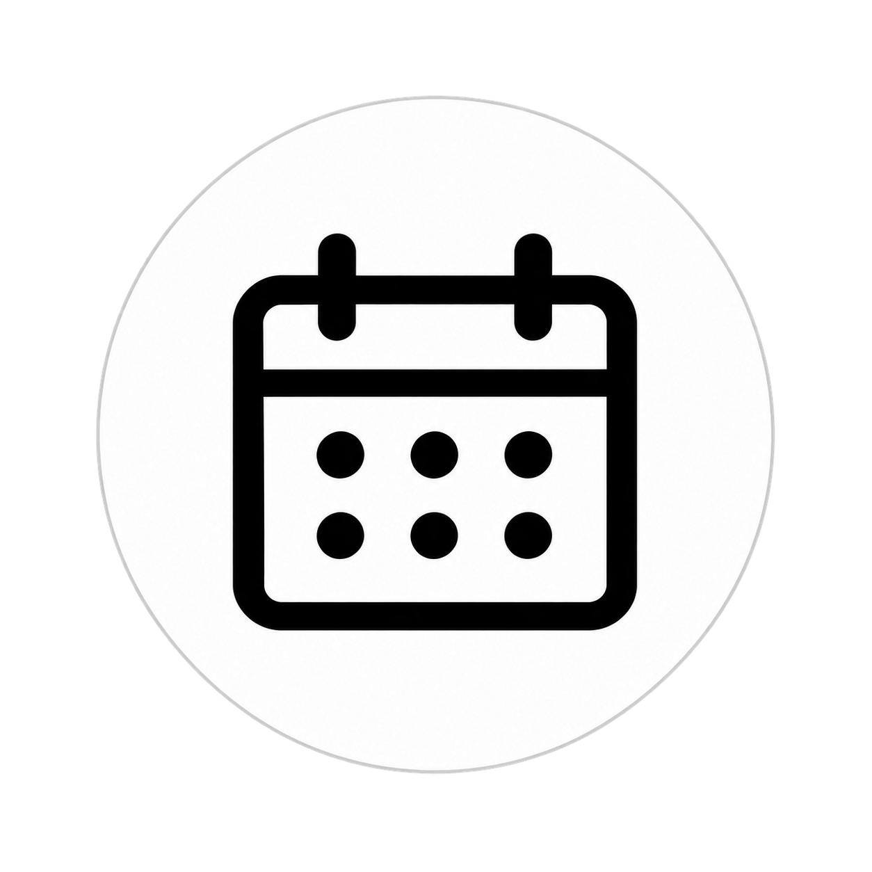 Calendar icon with a black outline on a light gray circle