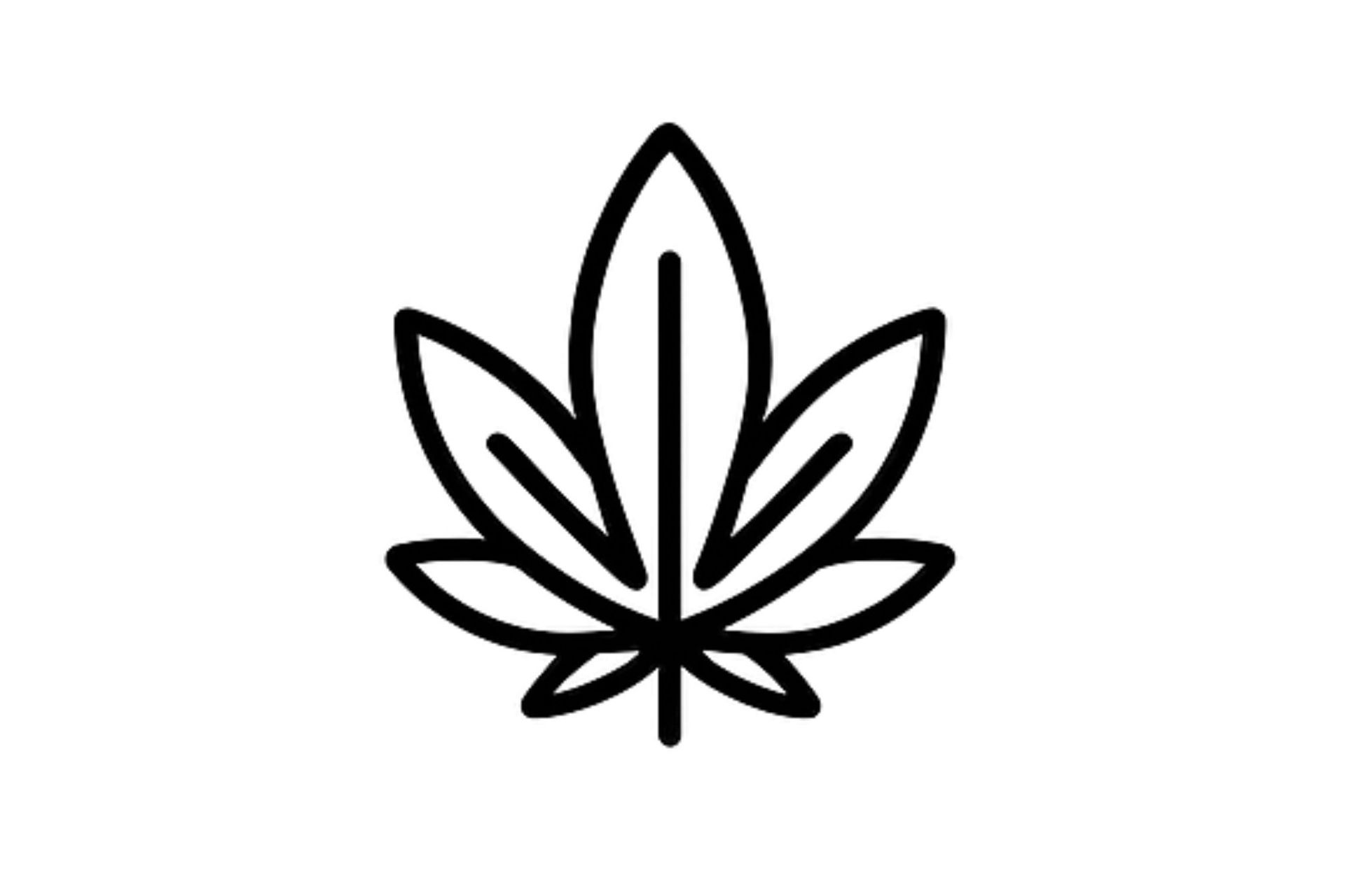 Black outline of a cannabis leaf icon on a white background