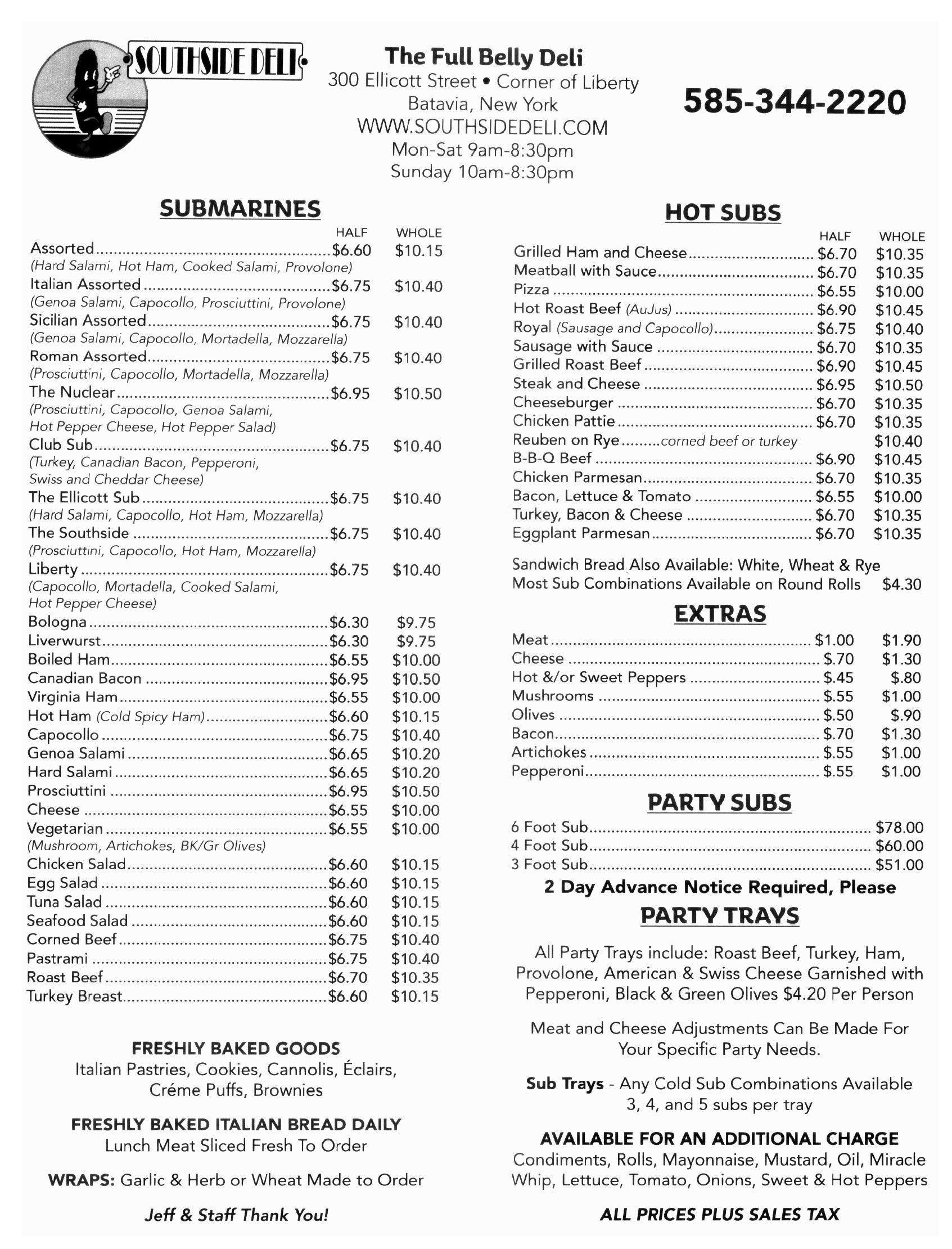 Southside Deli - Batavia, NY - Our Menu