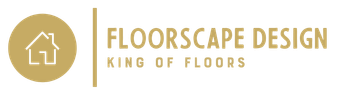 FloorScape Design logo in gold and white with a house icon and the tagline &ldquo;King of Floors&rdquo;